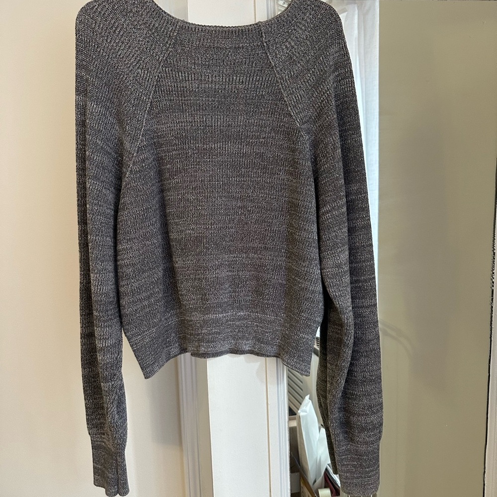 Free People Gray Crew Neck Sweater with Textured Knit